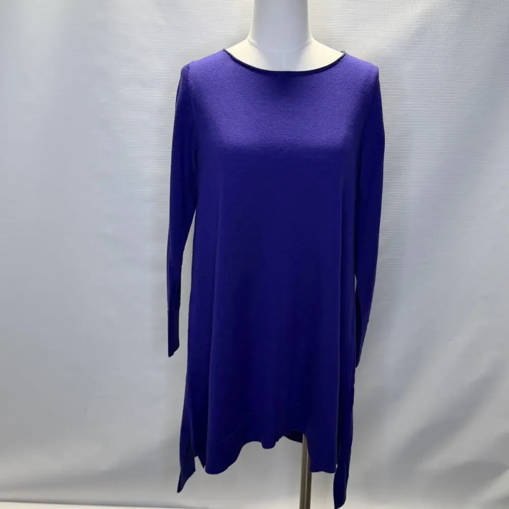 Eileen Fisher Sweater Womens Medium Purple Merino Wool Boat Neck Knit Tunic